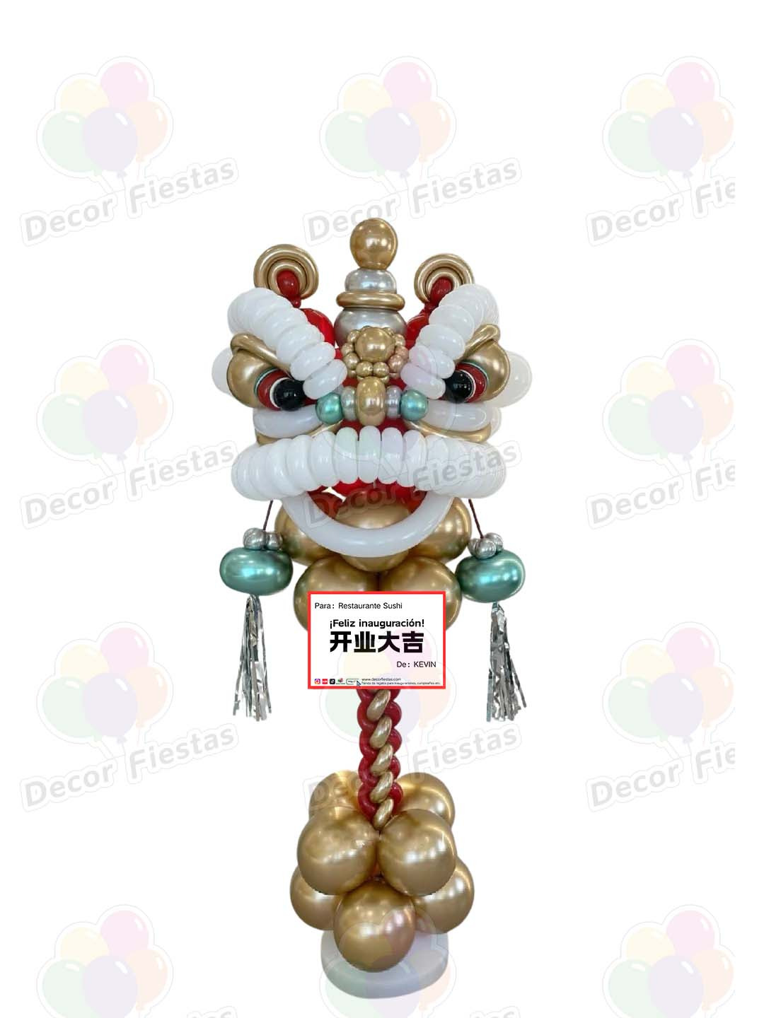 Columnas decorativas de globos con león danzante (para inauguraciones)